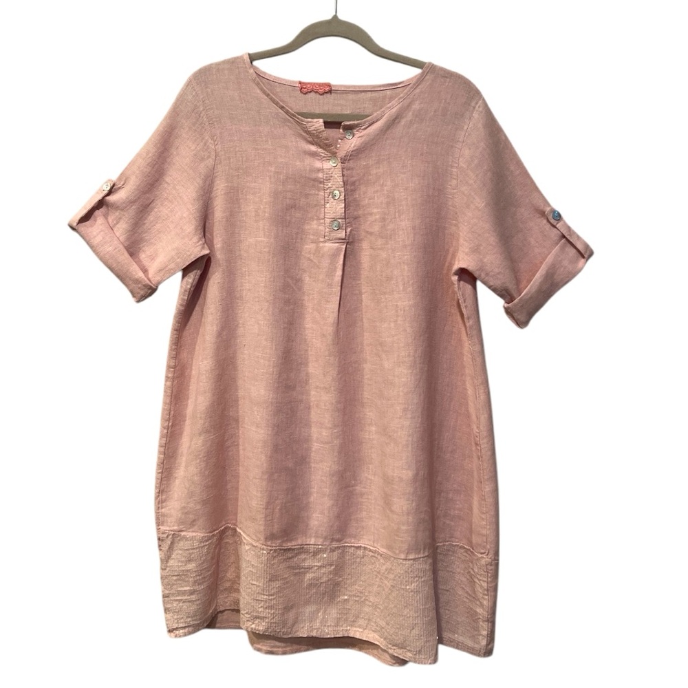 Women’s light pink 100% linen made in Italy tunic blouse